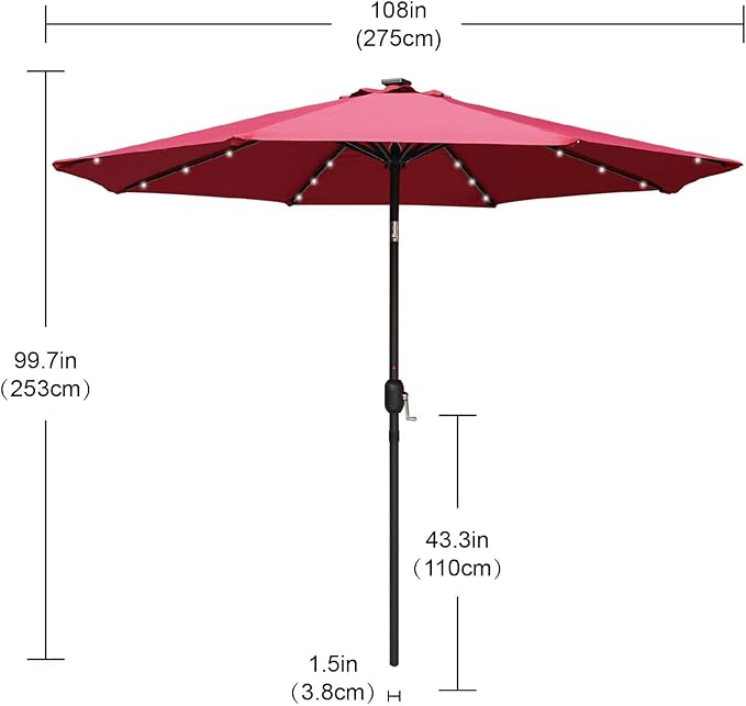 ABCCANOPY Durable Solar Led Patio Umbrellas with 32LED Lights 9FT (Burgundy)