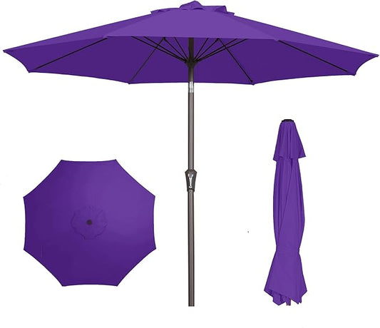 PatioKingdom 9FT Patio Outdoor Umbrella-UPF 50+ Sun Shade with Wind Vent, Push-Button Tilt & Smooth Crank Lift, Rust-Resistant Fiberglass Frame for Garden, Backyard,Yard