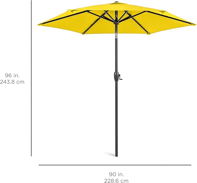 Best Choice Products 7.5ft Heavy-Duty Round Outdoor Market Table Patio Umbrella w/Steel Pole, Push Button Tilt, Easy Crank Lift - Yellow