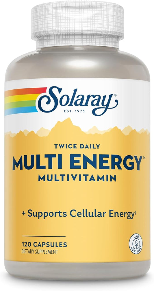 Solaray Twice Daily Multi Energy Multivitamin, Iron Free | Complete Multi for Immune & Energy Support | Non-GMO | 120ct (60 Serv, 120 CT)