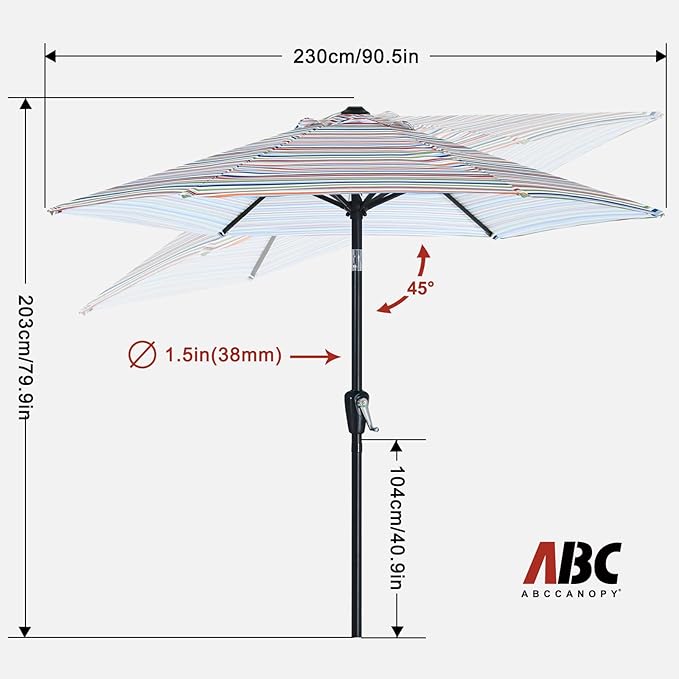 ABCCANOPY 7.5FT Outdoor Patio Umbrella, UV Protection Table Umbrella w/Crank for Easy Set Up, Suitable for Garden, Lawn, Deck & Backyard (Red Green Stripe)