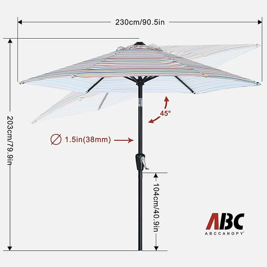 ABCCANOPY 7.5FT Outdoor Patio Umbrella, UV Protection Table Umbrella w/Crank for Easy Set Up, Suitable for Garden, Lawn, Deck & Backyard (Red Green Stripe)