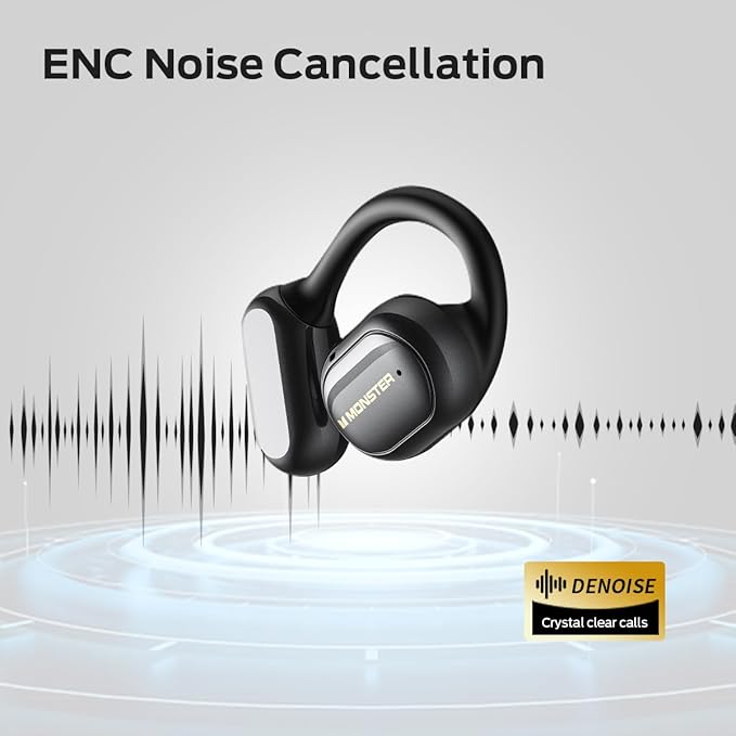Monster Open Touch Pro 100 Wireless Earbuds With Touch Screen, TF Card Support, ENC Clear Talk, Multiple EQ Modes, Comfort Earhooks, IPX5, 30H Playback