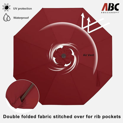 ABCCANOPY 10FT Patio Umbrella, Outdoor Waterproof Table Umbrella with Push Button Tilt and Crank, 8 Ribs UV Protection Pool Umbrella for Garden, Lawn, Deck & Backyard (Burgundy)