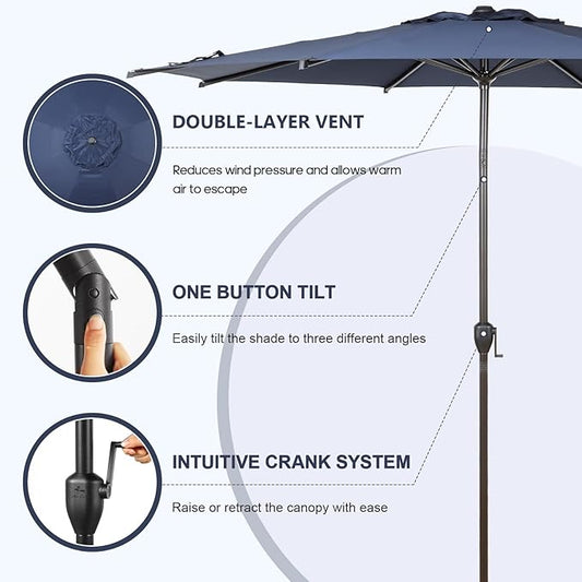 Abba Patio 11FT Lyon Outdoor Patio Umbrella Outdoor Table Umbrella with Push Button Tilt and Crank Market Umbrella 8 Sturdy Ribs UV Protection Waterproof for Garden Deck Backyard Pool Dark Blue