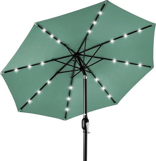 Best Choice Products 10ft Solar Polyester LED Lighted Patio Umbrella w/Tilt Adjustment and UV-Resistant Fabric - Seaglass