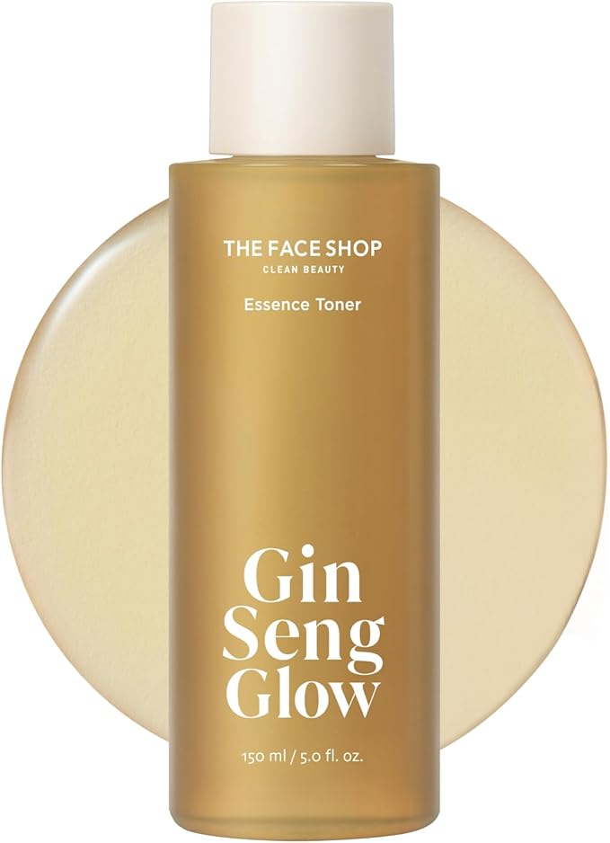 The Face Shop Ginseng Glow Essence Toner - Improves Skin Elasticity, Glowy Finish, for Dull & Dry Skin, with Korean Ginseng, Anti Aging, Korean Skincare, 100ml / 3.3 fl. oz.