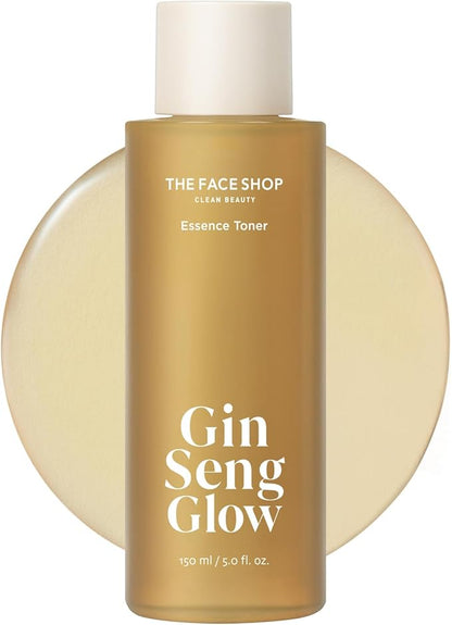 The Face Shop Ginseng Glow Essence Toner - Improves Skin Elasticity, Glowy Finish, for Dull & Dry Skin, with Korean Ginseng, Anti Aging, Korean Skincare, 100ml / 3.3 fl. oz.