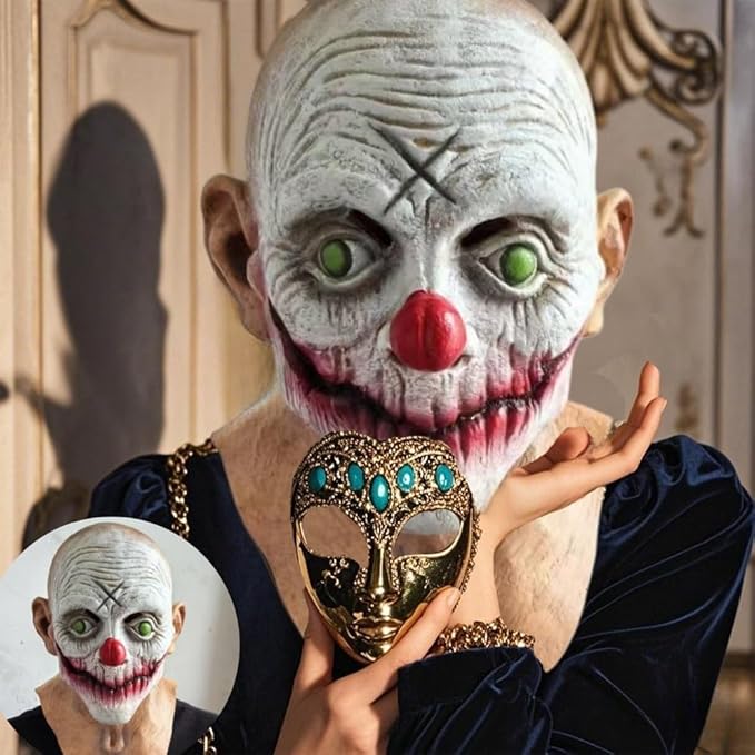 Scary Evil Joker Clown Latex Masks - Halloween Horror Realistic Old Man Cosplay Props for Adults & Parties Props