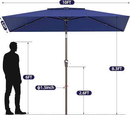 6.6x10ft Rectangular Patio Umbrella, 2 Tiers Outdoor Table Umbrellas with Push Button Tilt and Crank for Patio, Pool, Backyard, Deck, Picnic, Yard (Navy)
