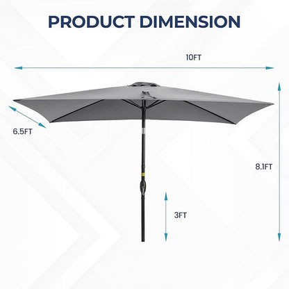 SUNVIVI OUTDOOR Patio Umbrella, 6.5' x 10' Rectangular Patio Umbrella, Metal Pole Square Outdoor Umbrella with Crank and Push Button Tilt, 6 Steel Ribs, Polyester Canopy