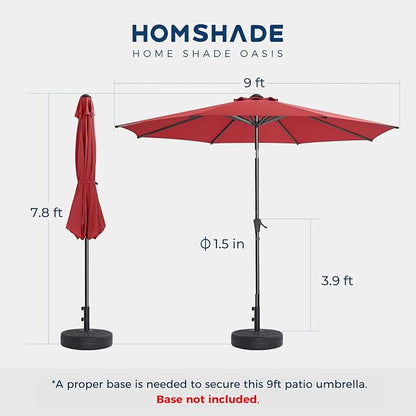 9ft Outdoor Patio Umbrella - Market Table Pool Deck Umbrella UPF50+ UV Protection with Push Button Tilt, Crank and 8 Sturdy Ribs (Red, No base)
