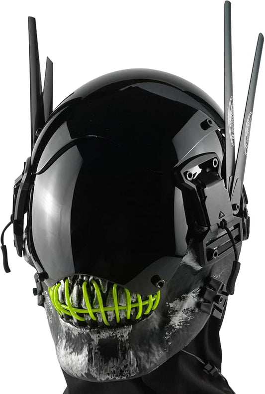 Punk Mask Cosplay for Men, Cyberpunk Skull Mask with LED Light, Techwear Mask Futuristic Mask for Adult