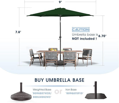 wikiwiki 9 FT Patio Umbrellas Outdoor Table Market Umbrella with Push Button Tilt/Crank, 8 Sturdy Ribs, Fade Resistant Waterproof POLYESTER DTY Canopy for Garden, Lawn, Backyard & Pool, Dark Green