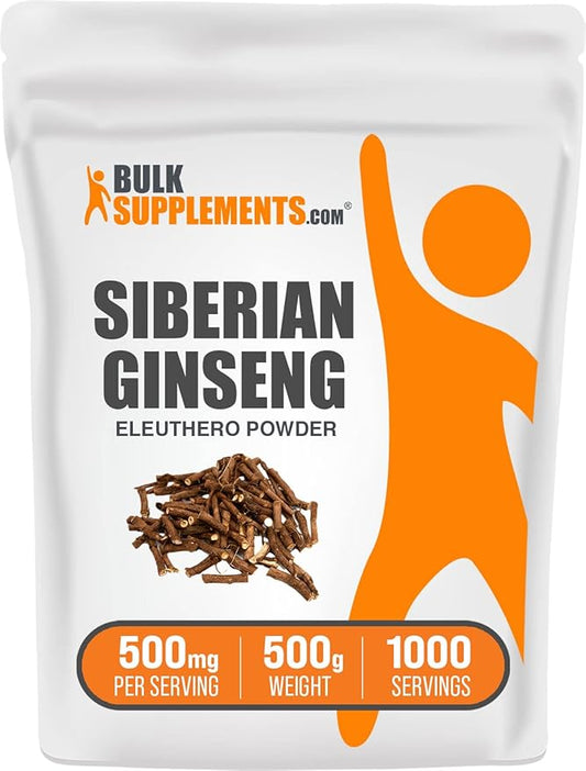 BulkSupplements.com Eleuthero Powder - Siberian Ginseng Powder, Eleutherococcus senticosus, Ginseng Herbal Supplements, Gluten Free, 500mg of per Serving, 500g (1.1 lbs) (Pack of 1)
