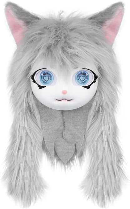 JUNBOON Furry Animal Headgear Beast Full Head Mask Headwear Doll Cosplay Costume Halloween Fursuit