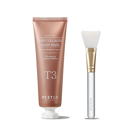 PESTLO Baby Collagen Glow Mask - Korean Peel Off Mask with Spatula Brush for Elasticity, Firmness, Glow Skin, and Optional Overnight Use