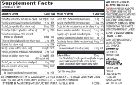 Amazon Elements Men's 40+ One Daily Multivitamin, Vegan, 65 Tablets, 2 Month Supply (Packaging May Vary) (Pack of 2)