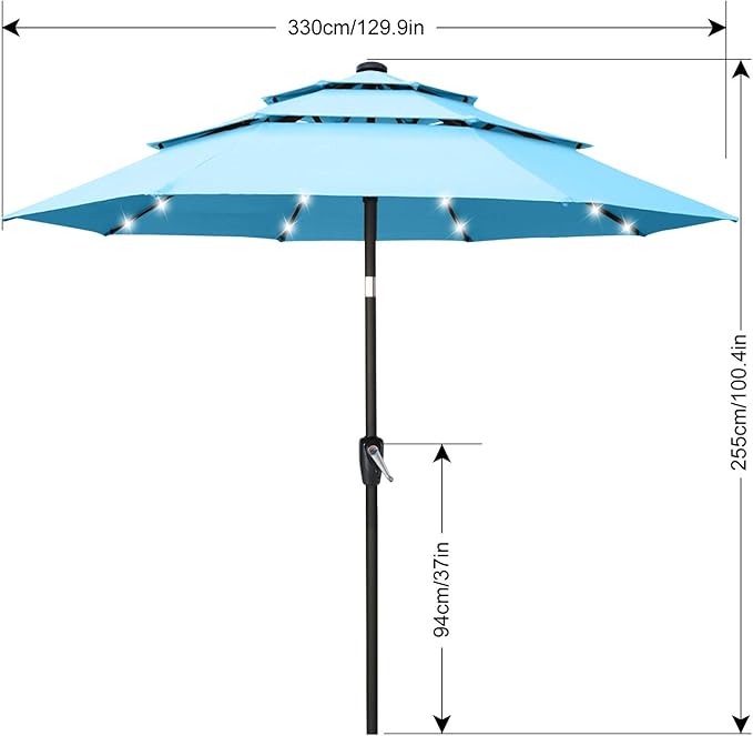 ABCCANOPY Solar Led Patio Umbrellas 3-Tiers 11FT (Turquoise)