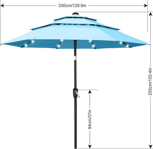 ABCCANOPY Solar Led Patio Umbrellas 3-Tiers 11FT (Turquoise)