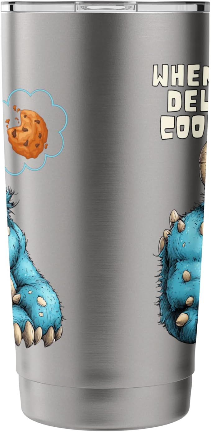 Funny Monster Cartoon, When You Delete Cookies, Foodie Humor Stainless Steel Insulated Tumbler