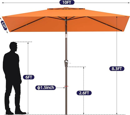 6.6x10ft Rectangular Patio Umbrella, 2 Tiers Outdoor Table Umbrellas with Push Button Tilt and Crank for Patio, Pool, Backyard, Deck, Picnic, Yard (Orange)