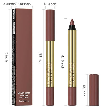 Light Brown Matte Lip Liner Pencil - Crayon Matte Lipstick Pencil, No Transfer, Smudgeproof & Waterproof, Sharpenable Lip Crayon for Women, Velvet Long-Lasting Lip Color 06#