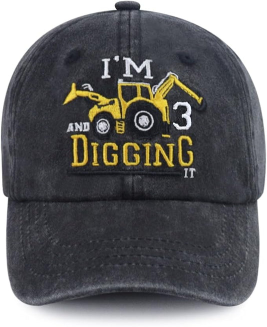 I'm 3/4/5/6/7/8/9 and Digging It Hats for Boys Girls, Funny Embroidered Toddler Excavator Birthday Baseball Cap