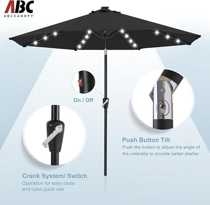 ABCCANOPY 10FT Durable Solar Led Patio Umbrellas with 32LED Lights (Black)