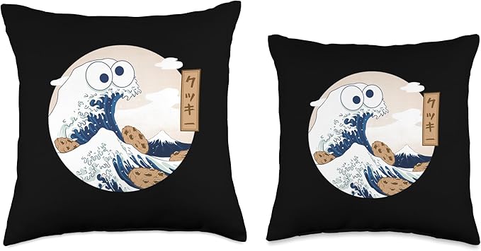 Cookie Wave Kanagawa Japanese Monster Art Funny Gift Throw Pillow, 18x18, Multicolor