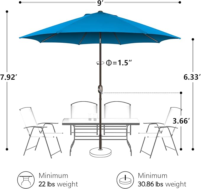 7.5Ft/9Ft Patio Umbrella, UV Protect Pool Umbrella with Heavy Duty Pole,Outdoor Umbrella with Push Botton Tilt & Crank