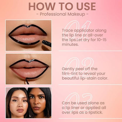 Matte Lip Stain Peel Off Lip Liner, Dark Brown Peel Off Lip Stain Tattoo,Long Lasting & Waterproof Peel Off Lip Gloss Lip Liner,Transfer-Proof All Skin Types.0.12 fl oz #05