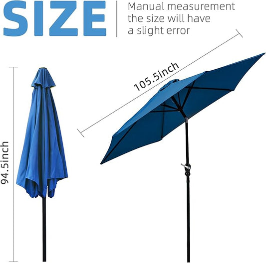 9FT Outdoor Patio Umbrella with Push Button Tilt and Crank, Beach Umbrella for Sun Shades, Market Umbrella with 6 Sturdy Metal Ribs, UV Resistant Waterproof for Garden, Backyard, Deck, Pool
