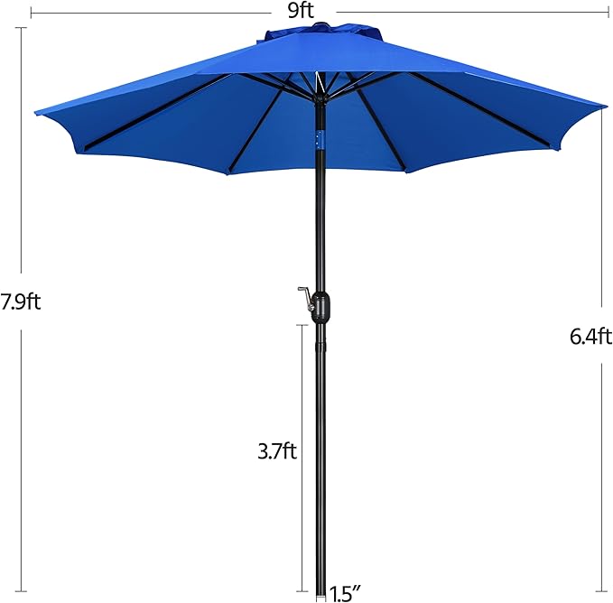 Yaheetech Patio Umbrella, 9FT Outdoor Market Table Umbrella with Push Button Tilt and Crank, 8 Sturdy Ribs, Outdoor Sun Shade for Garden, Beach, Deck, Backyard, Pool