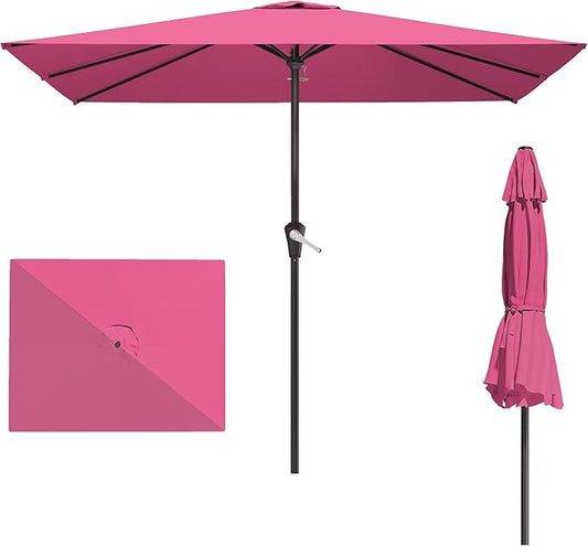 8' x 10' Rectangular Patio Umbrellas for Outdoor, Outdoor Table Umbrella, Large Outdoor Patio Umbrellas with 8 Sturdy Ribs for Market, Garden, Pool (Rose Pink)