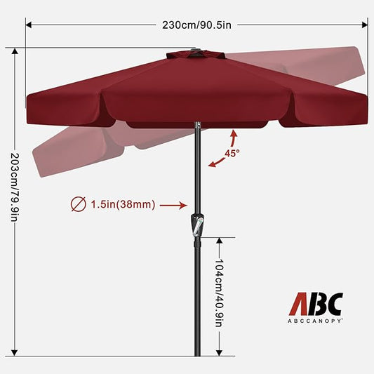 ABCCANOPY Patio Umbrella 7.5ft, Outdoor Table Umbrella with Push Button Tilt and Crank, Market Umbrella for Patio Pool Garden Deck (Burgundy)