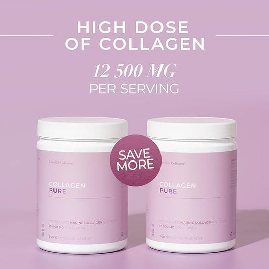 Collagen Pure x 2 I 2 containers of 100% Hydrolyzed Collagen Powder (Type I & III) I Odorless & Unflavoured I Easy Mix - 60 Day Supply
