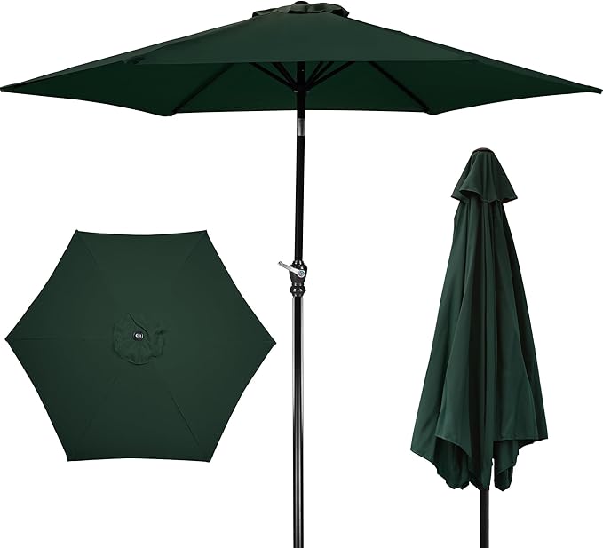 9FT Outdoor Patio Umbrella with Push Button Tilt and Crank, Beach Umbrella for Sun Shades, Market Umbrella with 6 Sturdy Metal Ribs, UV Resistant Waterproof for Garden, Backyard, Deck, Pool