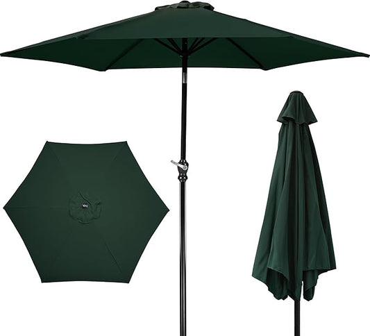 9FT Outdoor Patio Umbrella with Push Button Tilt and Crank, Beach Umbrella for Sun Shades, Market Umbrella with 6 Sturdy Metal Ribs, UV Resistant Waterproof for Garden, Backyard, Deck, Pool