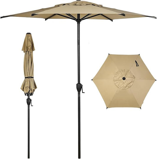 Abba Patio 7.5FT Lyon Outdoor Patio Umbrella Outdoor Table Umbrella with Push Button Tilt and Crank Market Umbrella 6 Sturdy Ribs UV Protection Waterproof for Garden Deck Backyard Pool Tan