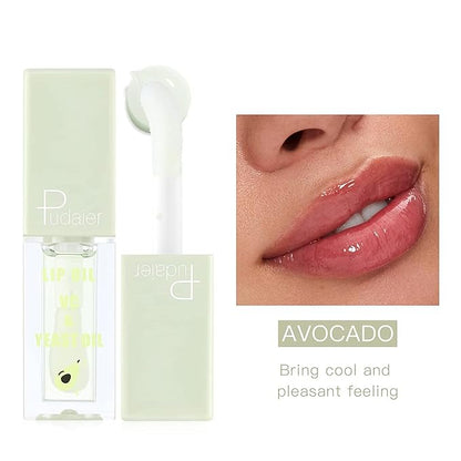 Plumping Lip Oil Set, Hydrating Lip Gloss Tinted Lip Balm Lip Care, Fruit Extract Lip Gloss Tinted for Dry Lip Moisturizing and Hydrating, Long Lasting Nourishing Non-sticky Cup (avocado)