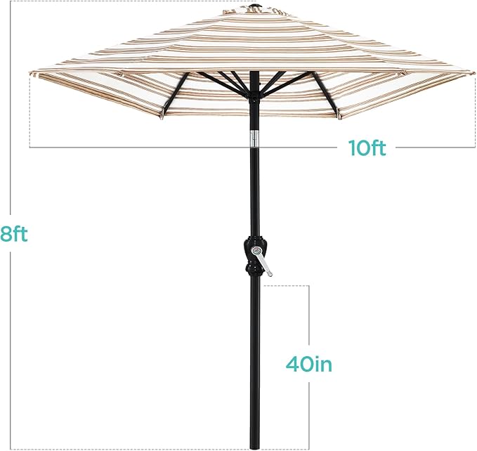 Best Choice Products 10ft Outdoor Steel Polyester Market Patio Umbrella w/Crank, Easy Push Button, Tilt, Table Compatible - Striped Tan