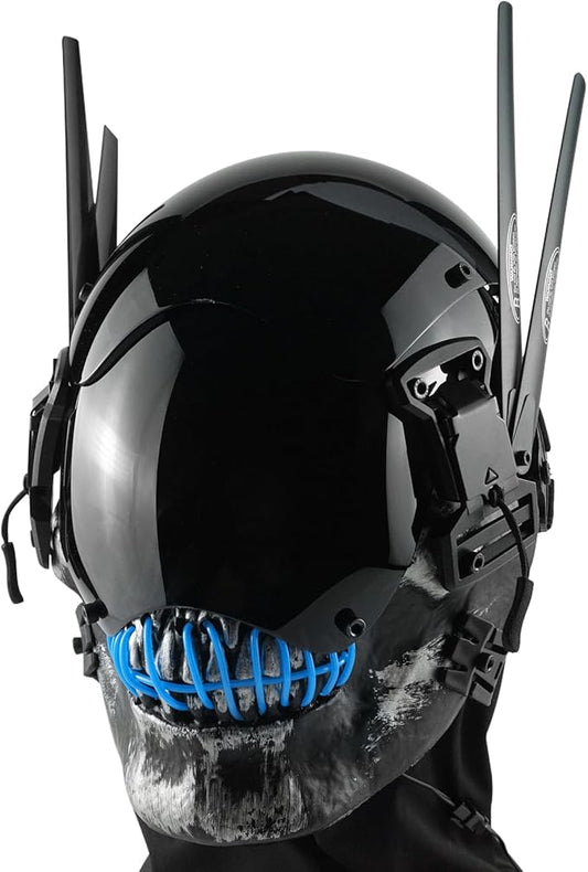 Punk Mask Cosplay for Men, Cyberpunk Skull Mask with LED Light, Techwear Mask Futuristic Mask for Adult