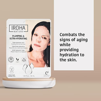 Collagen Face & Neck Sheet Mask (5 Masks) + Anti-Aging Face & Neck Mask (5 Masks) - Skin Care With Triple Hyaluronic Acid & Niacinamide, Anti-Wrinkles & Firming, Vegan, Korean - Total Bundle 10 pieces