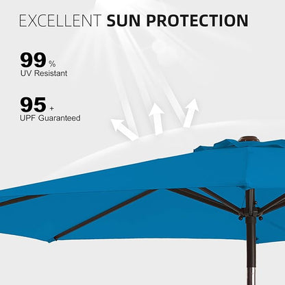 wikiwiki 7.5 FT Patio Umbrellas Outdoor Table Market Umbrella with Push Button Tilt/Crank, 6 Sturdy Ribs, Fade Resistant Waterproof POLYESTER DTY Canopy for Garden, Lawn, Deck, Backyard & Pool, Royal