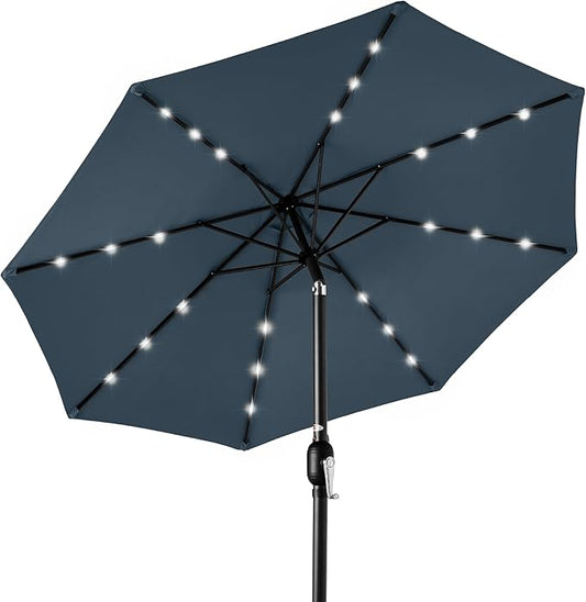 Best Choice Products 10ft Solar Polyester LED Lighted Patio Umbrella w/Tilt Adjustment and UV-Resistant Fabric - Slate Blue