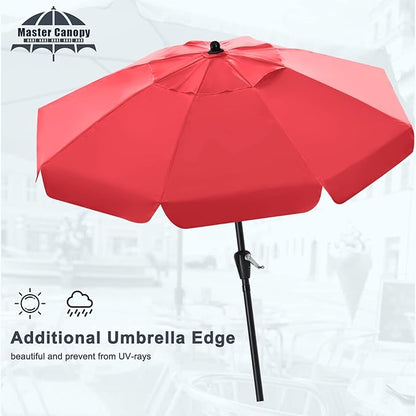 MASTERCANOPY Valance Patio Umbrella for Outdoor Table Market -8 Ribs (9ft, Red)
