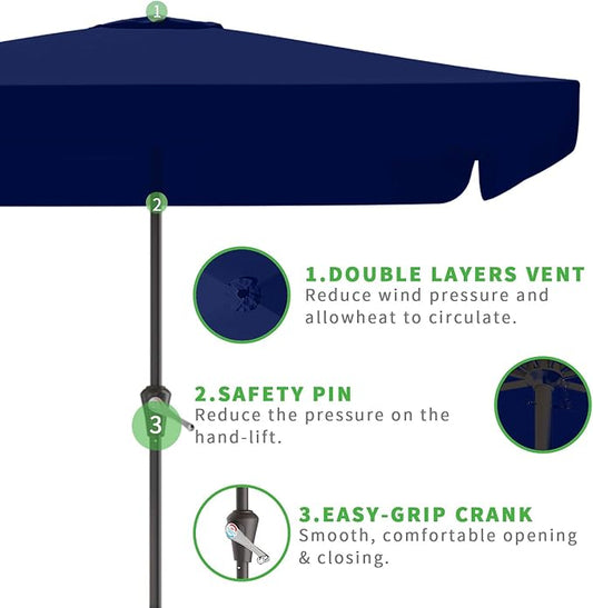 8 * 10FT Rectangular Patio Umbrella Table Market Umbrella w/Tilt and Crank Outdoor Umbrellas for Garden, Deck, Backyard, Pool and Beach, Navy
