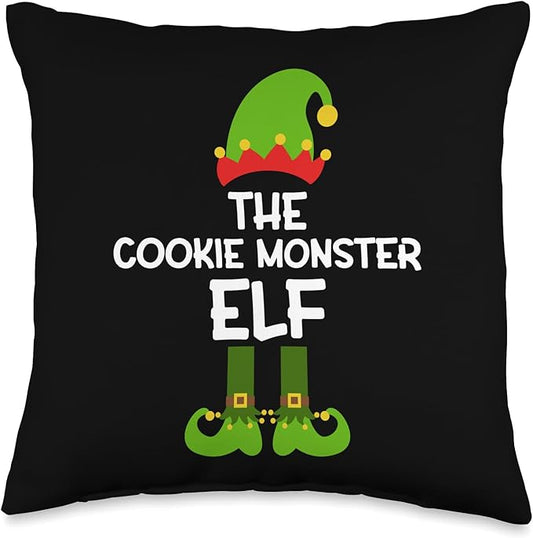 The Cookie Monster Elf for Matching Family Christmas Throw Pillow, 16x16, Multicolor