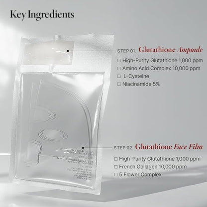Glow Glutathione 2-Step Face Film Set for Wrinkle Reduction & Skin Tone Enhancement, Shine Your Light with 3 Counts Korean Mask
